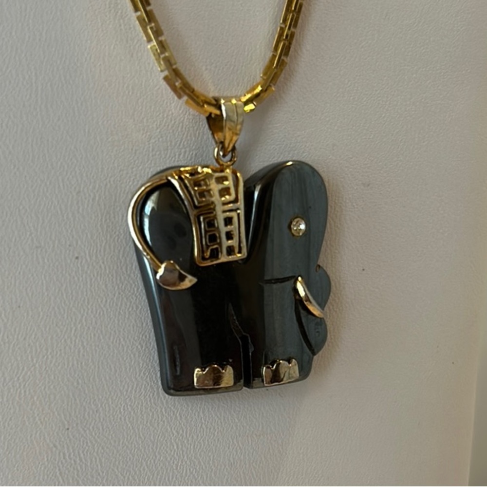 Hematite Elephant, Gold and Crystal Accents